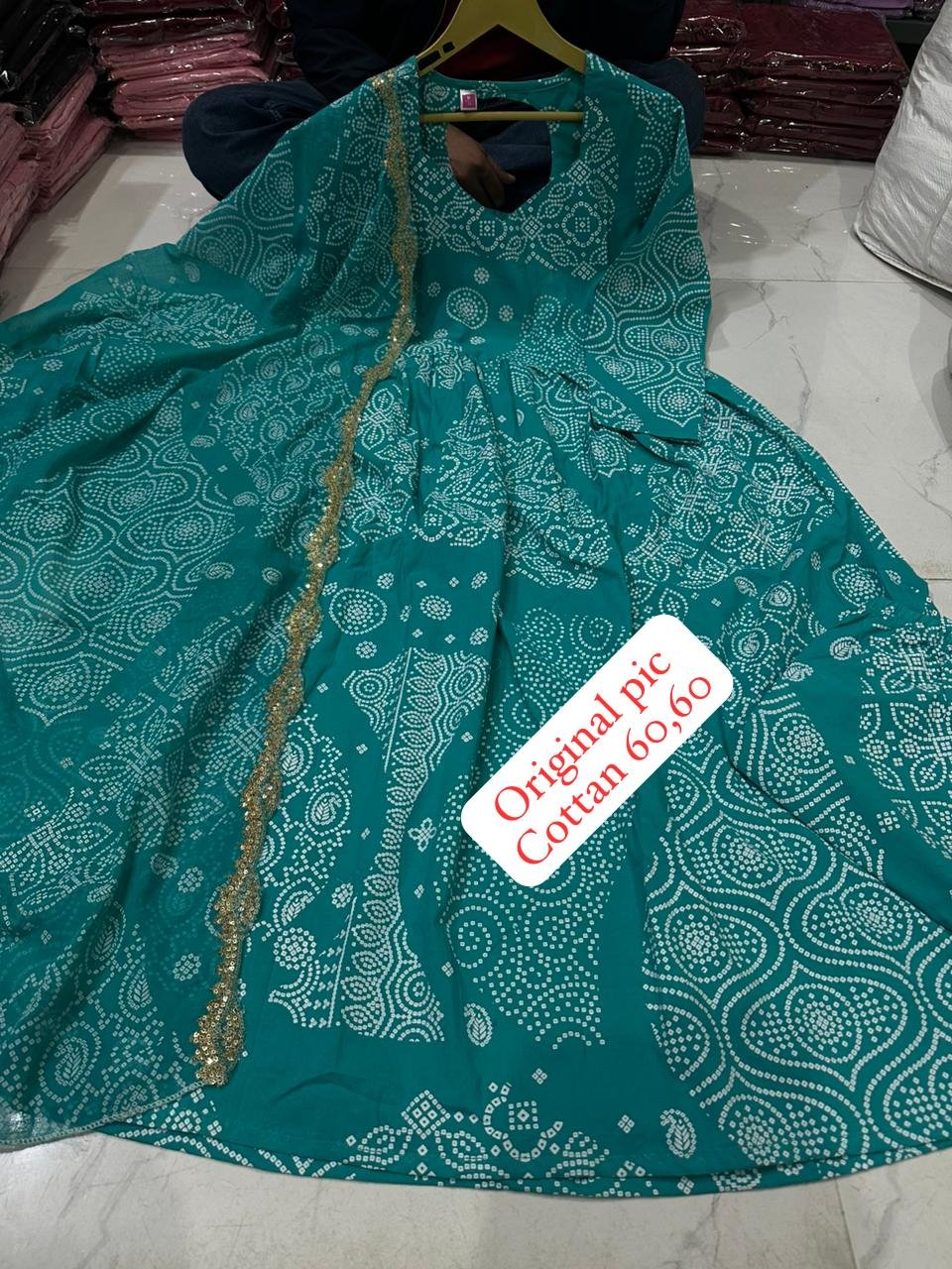 Bhandani Cotton Anarkali Kurti Pant Set with Dupatta